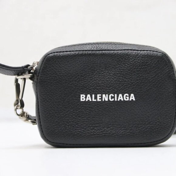 Balenciaga Cash Mini Pouch Shoulder Bag Pouch Crossbody Leather - Black - Picture 1 of 9